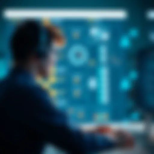 A person looking at a computer screen with automation software, considering real-world business problems to automate.