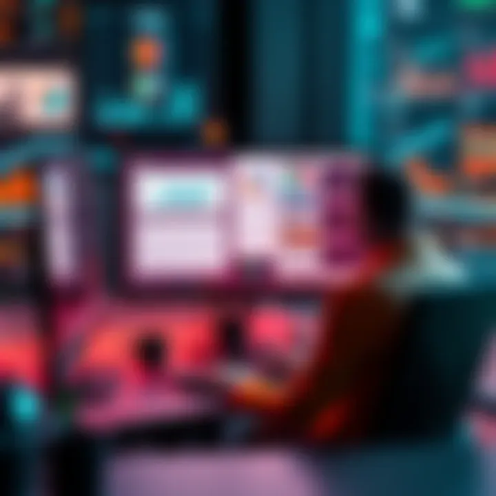 A person working at a computer with automation tools on the screen, showing graphs and workflow charts.