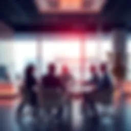 Business leaders discussing AI training A group of business leaders in a meeting room discussing the concept of AI fluency training for employees.