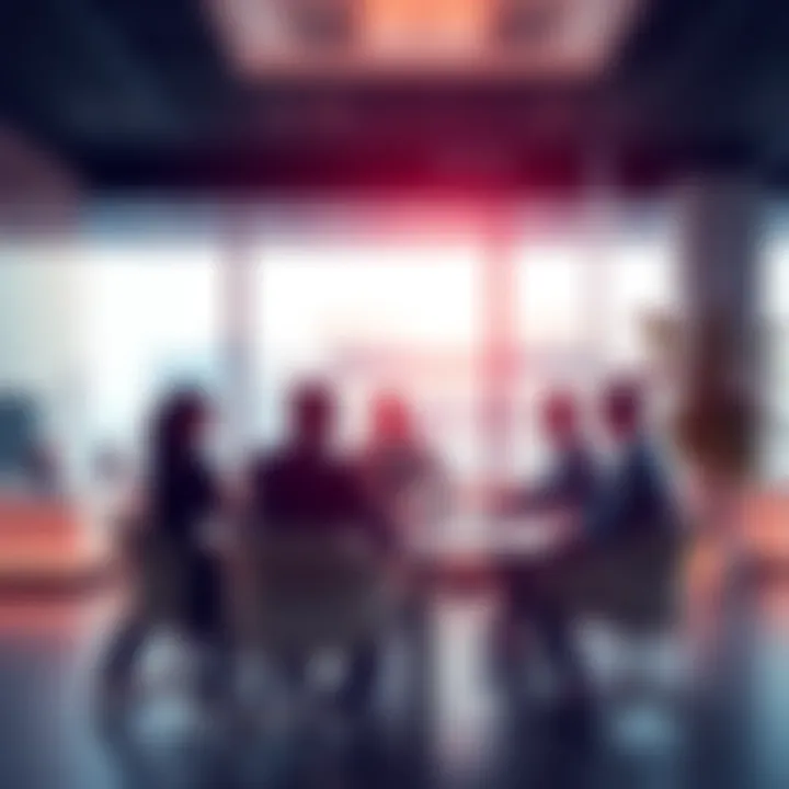 Business leaders discussing AI training A group of business leaders in a meeting room discussing the concept of AI fluency training for employees.