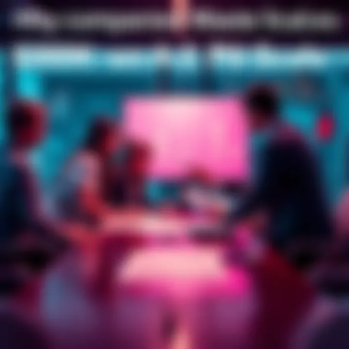 A group of business professionals in a meeting room examining charts related to an AI pilot project