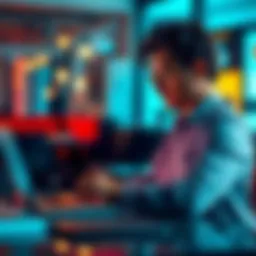 A small business owner interacts with ChatGPT on a laptop, looking thoughtful and engaged in the decision-making process.