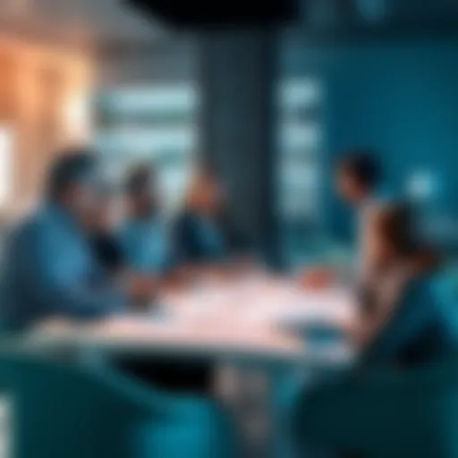 A group of business owners gathered around a table with charts and graphs, discussing the advantages of automation in a casual setting.