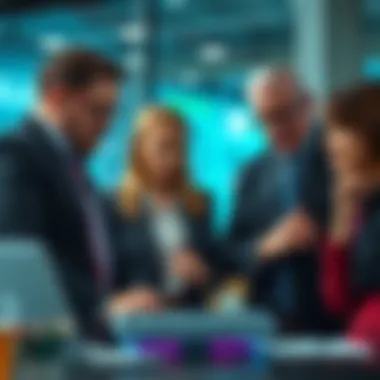 A business team looks worried while discussing strategies for improving sales of their patented cybersecurity product