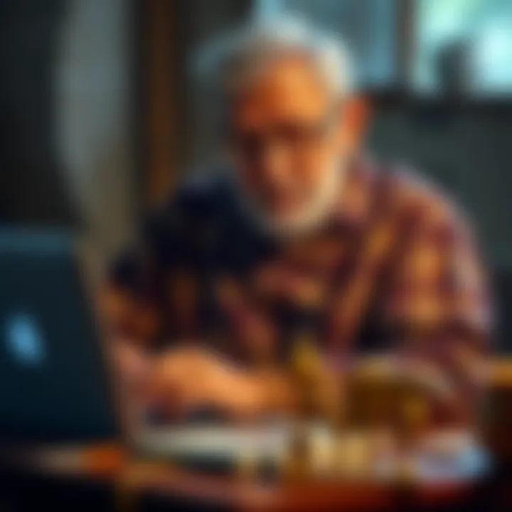 Businessman creating apps with AI tools A 60-year-old man working on a laptop, using AI software to develop applications for his farming business.