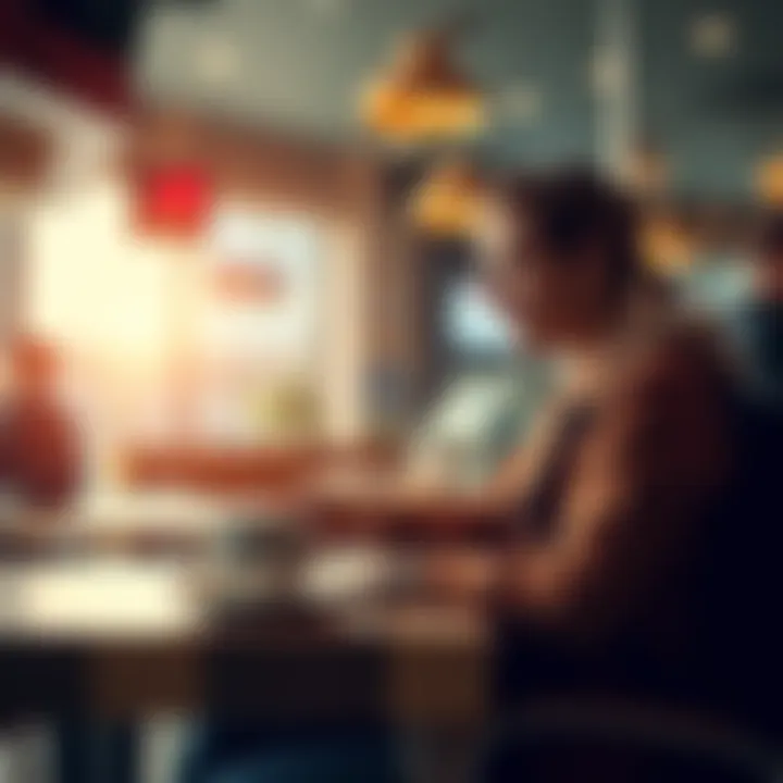 A traveler enjoys a cup of coffee at a café, relaxing before heading to the airport