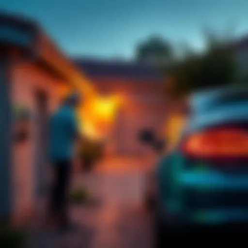 A California homeowner charging an electric vehicle in their driveway, showcasing modern home energy solutions.