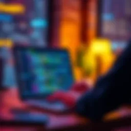 A person coding with a laptop, showing JSON code related to ChatGPT on the screen