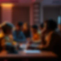 A group of people engaged in a respectful online debate about voting integrity, showcasing kindness and creativity.