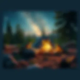 A peaceful camping scene under the stars with toads around the campfire