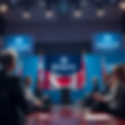 A group of people discussing AI policies in Canada, with Canadian flags in the background and OpenAI logos displayed.