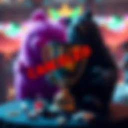 A graphic representing the cancellation of the Party Animals AI contest, showing a broken trophy and social media reactions.