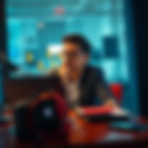 A job candidate weighing a creative task proposal while sitting at a desk with a laptop and notepad, looking thoughtful.