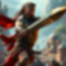 Cannon the Barbarian brandishing a sword in a heroic pose, set against a fantasy landscape