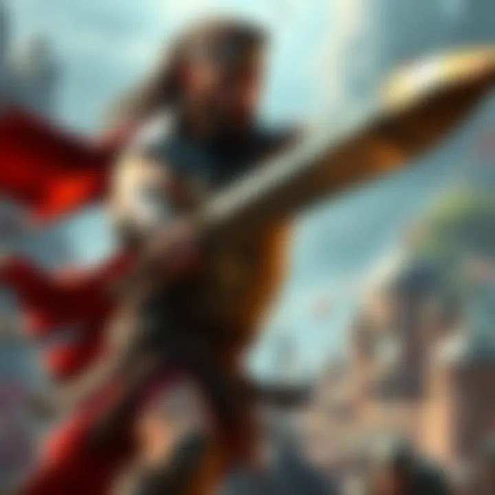 Cannon the Barbarian brandishing a sword in a heroic pose, set against a fantasy landscape