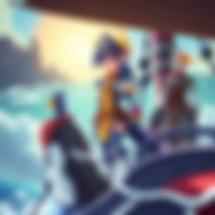 Captain Celaeno stands confidently with her avian crew on a ship, showcasing her adventurous spirit and leadership qualities.