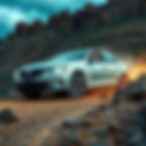 A car stalled on a rough road, surrounded by rocks and dirt, with the driver looking concerned.