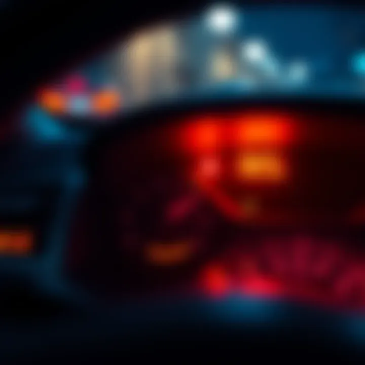 A close-up of a car dashboard showing warning lights that signify security issues, highlighting potential vulnerabilities.