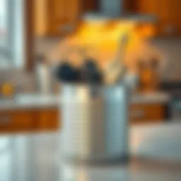 Metal coffee can holding car keys to prevent theft, placed on a kitchen counter
