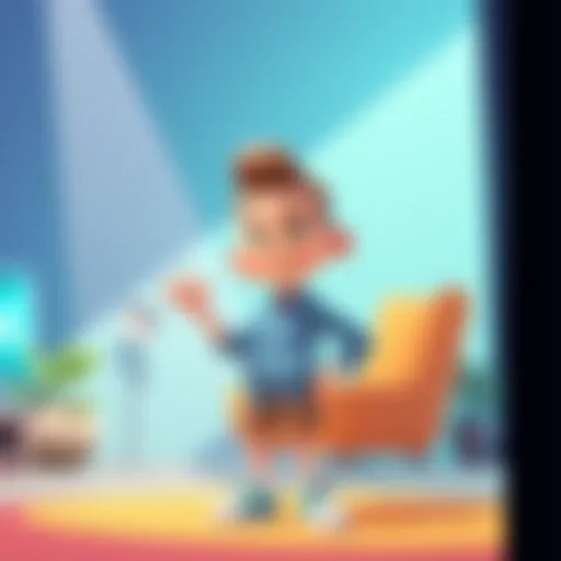 A bright and colorful illustration showing a cartoon character in a clean 2D style, showcasing character features and consistency in design