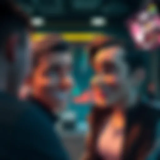 A scene showing actors' heads replaced with cartoon heads while keeping their facial expressions intact during a film edit