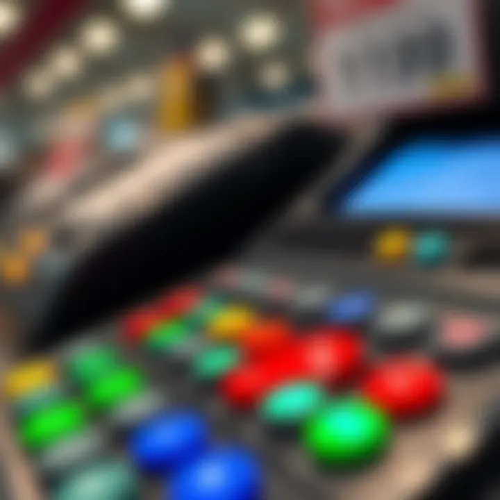 A close-up view of a cash register featuring colorful pricing buttons, highlighting the interaction between customers and the checkout process.