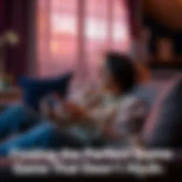 A person sitting comfortably on a couch, playing a video game on a console, looking relaxed and happy