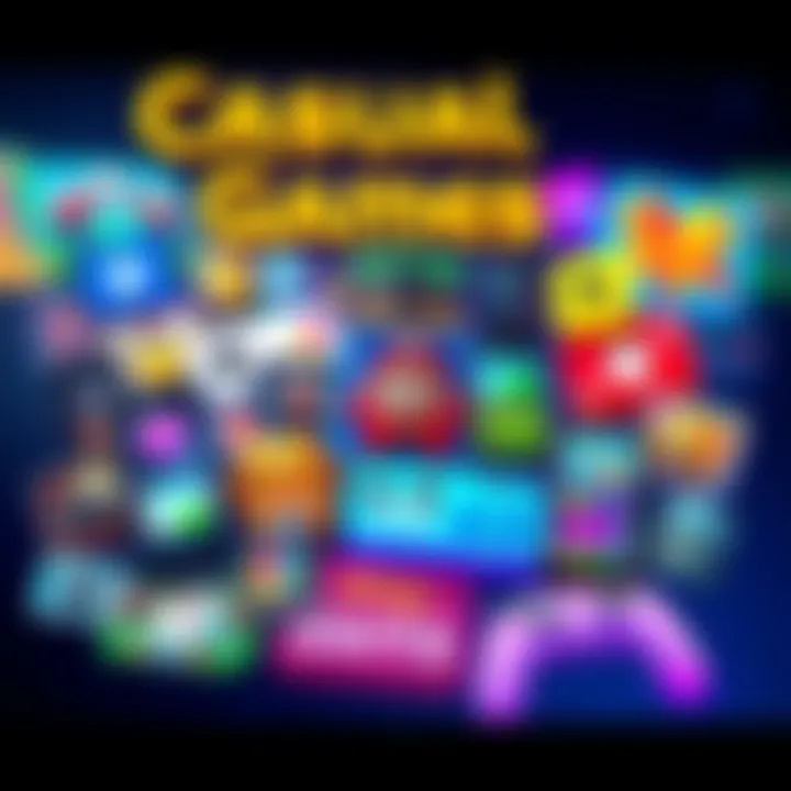 A colorful collage of popular mobile games featuring simple graphics and engaging gameplay