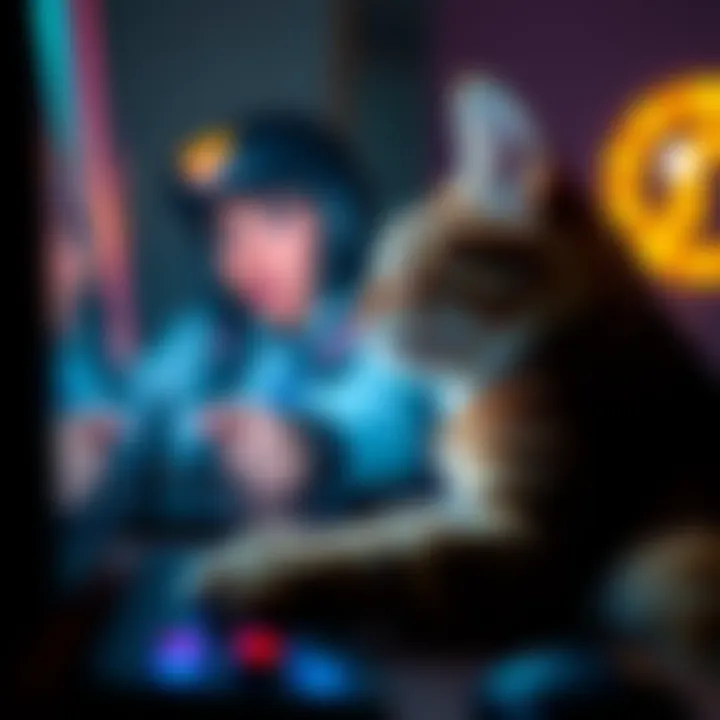 A cat intently gazes at the screen during the Vale's Echo playtest, showing its interest in the gameplay.