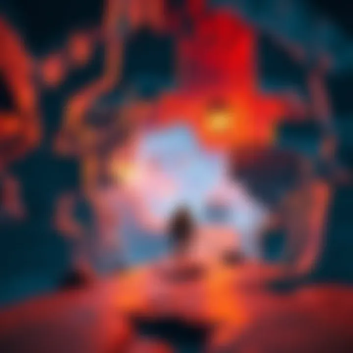 A player character navigating a cave in a rage game, with obstacles and vibrant colors creating a challenging environment.