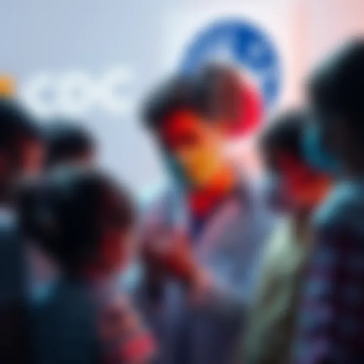 A group of children with a healthcare professional discussing vaccines, with a CDC logo in the background.