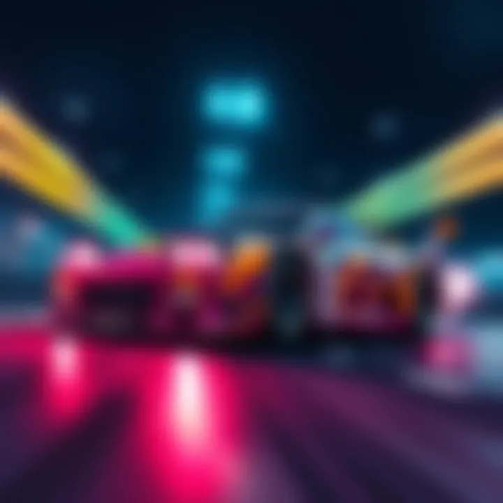 A racing car illustrated with vibrant cel shading, showcasing a dynamic motion effect, inspired by Initial D Fifth Stage