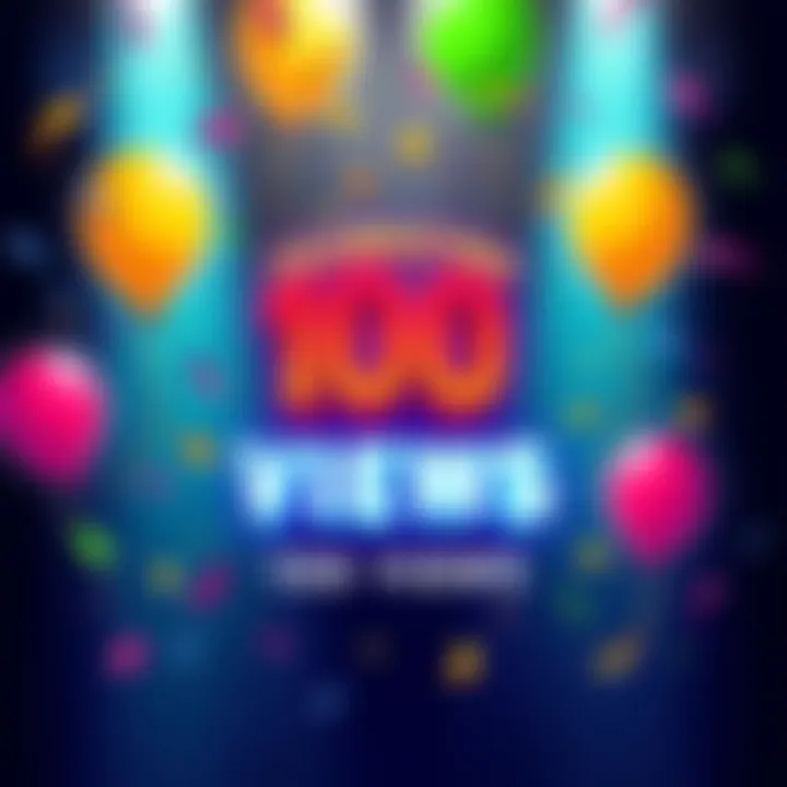 A colorful graphic celebrating the milestone of 100 views for the game Ember Escape, featuring balloons and confetti