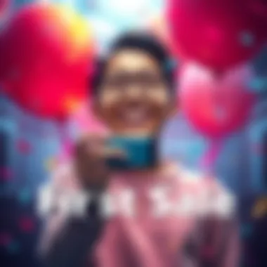 Celebrating a First Sale A person holding a small product with a big smile, surrounded by confetti and balloons, representing joy and celebration.