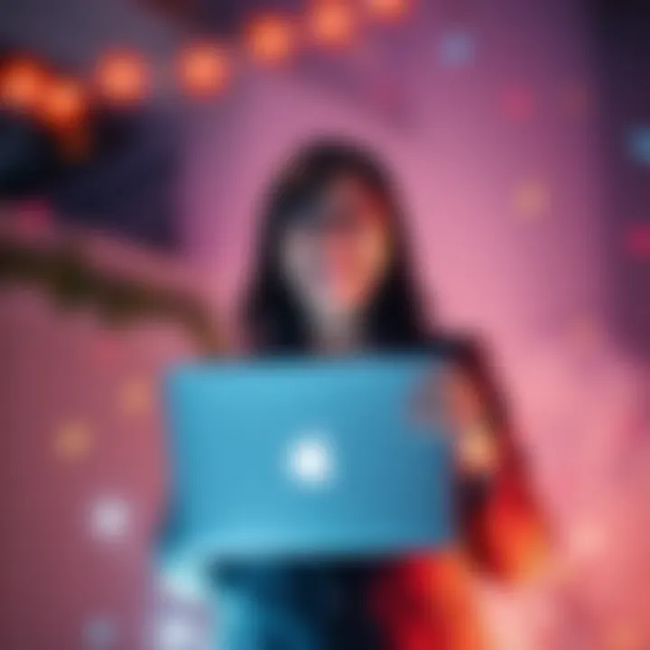A person smiling while holding a laptop with a celebratory atmosphere around them, symbolizing success in solo projects.