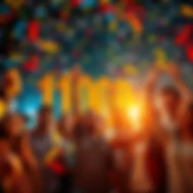A group of people celebrating the milestone of reaching over 1,000 members, with confetti and happy expressions.