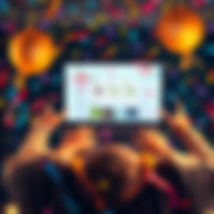 A person excitedly celebrating their $14 Ultra subscription purchase, showcasing a laptop with the Ultra interface on screen, surrounded by confetti and cheerful decorations.