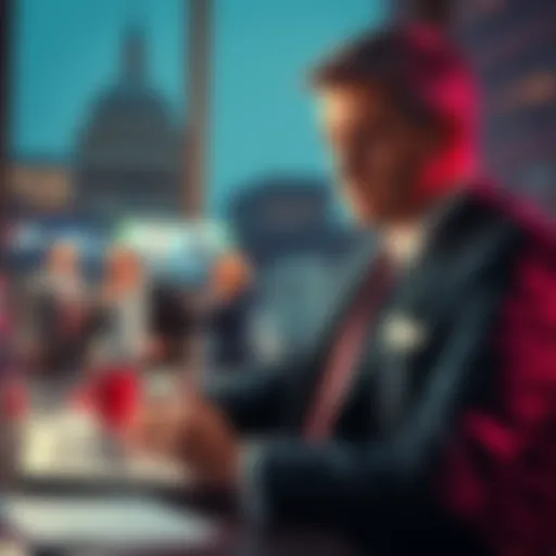 A worried CEO in a suit looking at a news report about violence against corporate leaders
