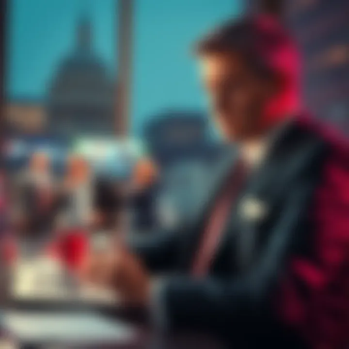 A worried CEO in a suit looking at a news report about violence against corporate leaders