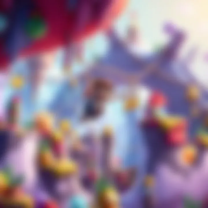 Character jumping in a colorful game world A vibrant platformer scene with a character jumping over obstacles and collecting items in a whimsical environment