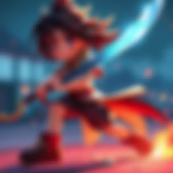 Character Animation Improvement An animated character with a refined sword design, showcasing smoother leg movement and better hair detail in action.