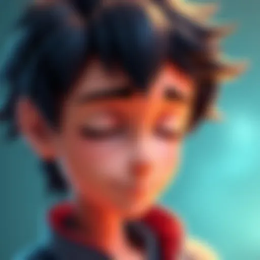 A character with a soft expression gently closing their eyes, conveying emotion and depth in an animated scene.