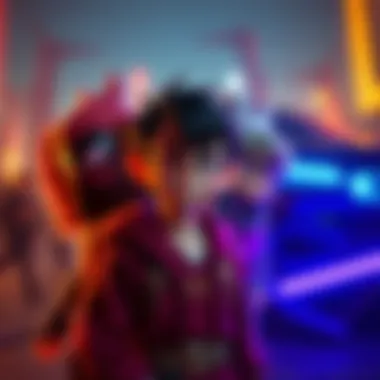 A series of character images showing a consistent character amidst varying backgrounds and objects.