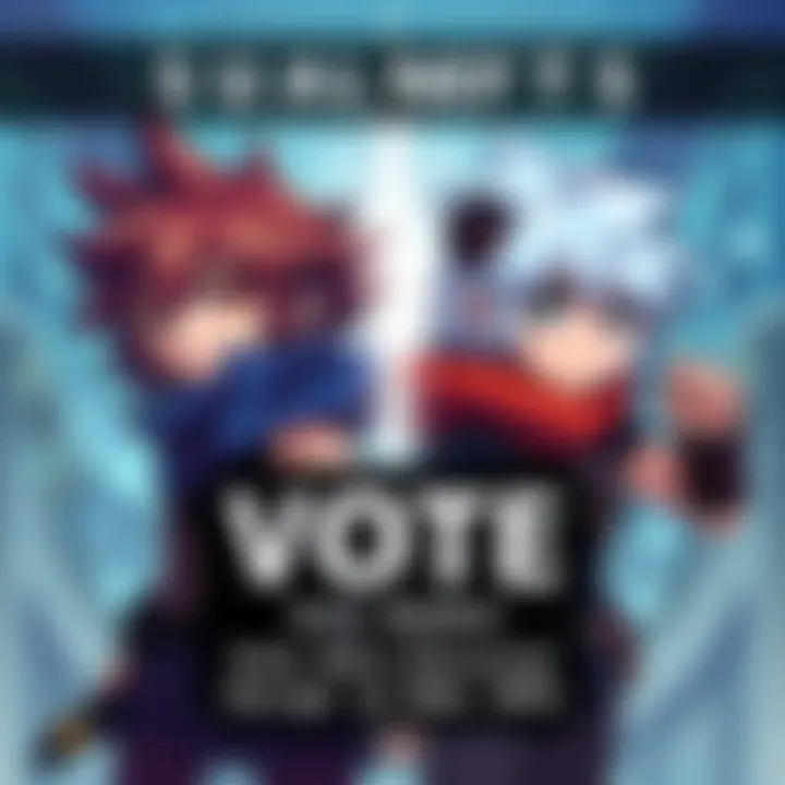 Two pixel art character designs for a 2D JRPG, showcasing different styles and colors, with a vote request overlay.