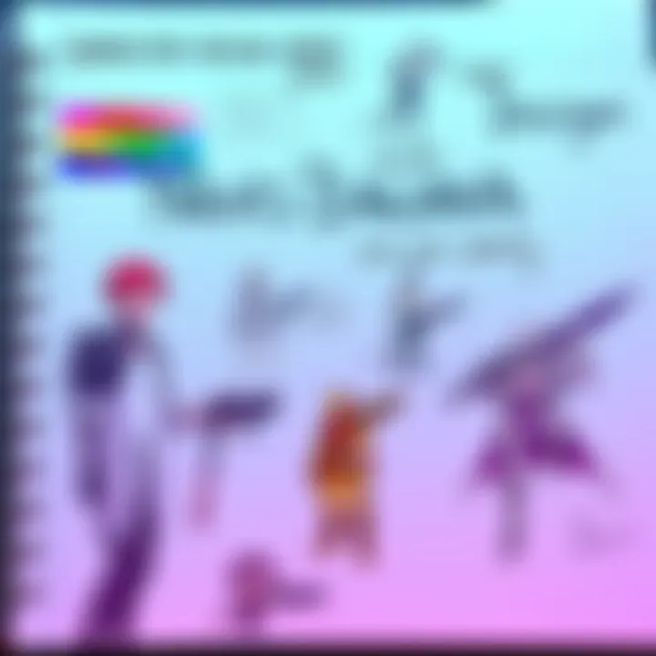 Character Design Sheet Example A colorful character design sheet featuring multiple character sketches with notes and color palettes