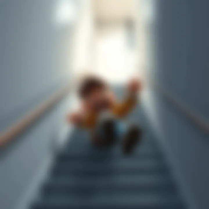 A cartoon character tumbles down a flight of stairs, highlighting a surprising moment.