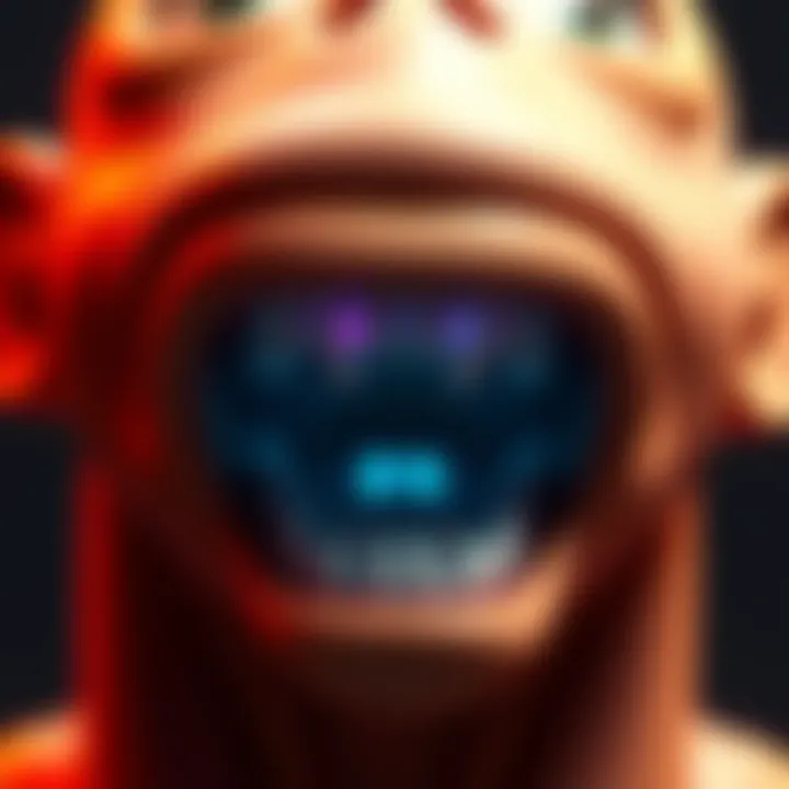 A Blender character model showing jaw movement problems with visible keyframes highlighted, illustrating the asymmetry during animation