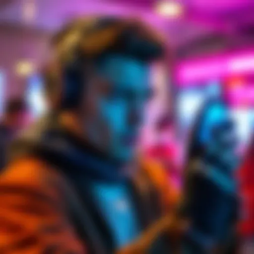 A person dressed as a fictional character struggles with an AI bot that recognizes them, showing a mix of frustration and amusement.