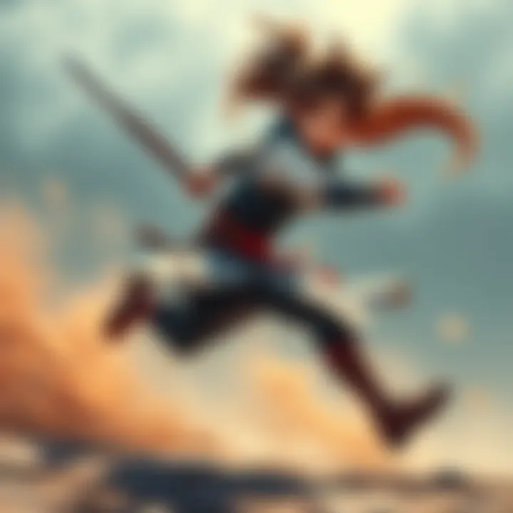 A character with a detailed sword runs with smooth leg movements and flowing hair in a dynamic pose.