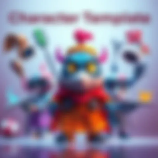 A colorful and creative character template showing various design elements for character creation.
